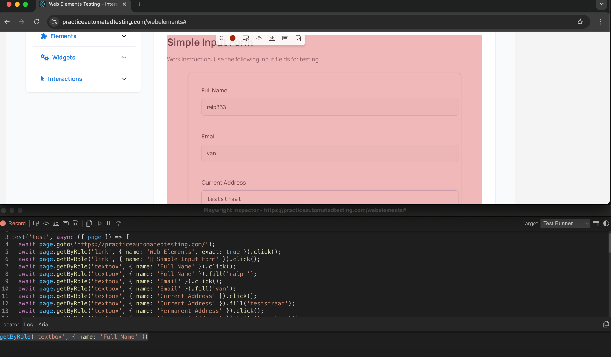 Playwright Codegen recorder voorbeeld