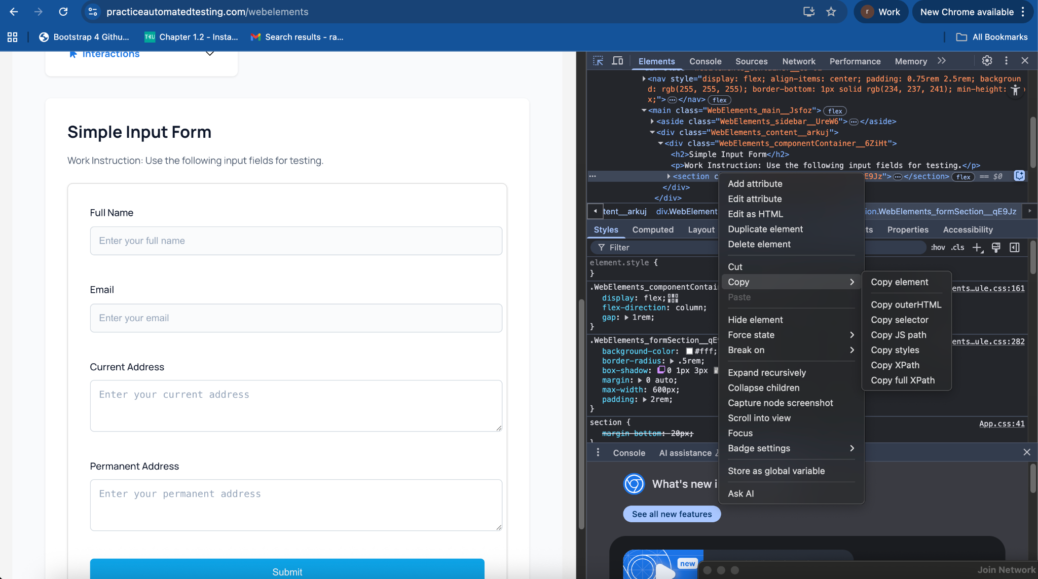 PracticeAutomatedtesting webform voorbeeld