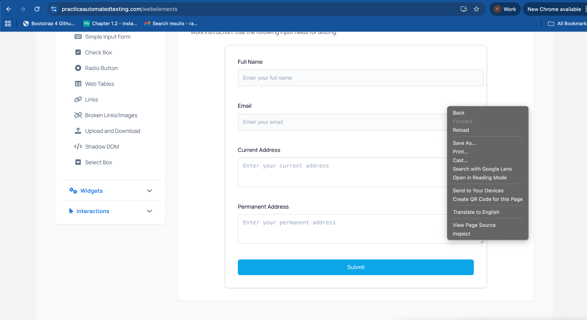PracticeAutomatedtesting webform voorbeeld