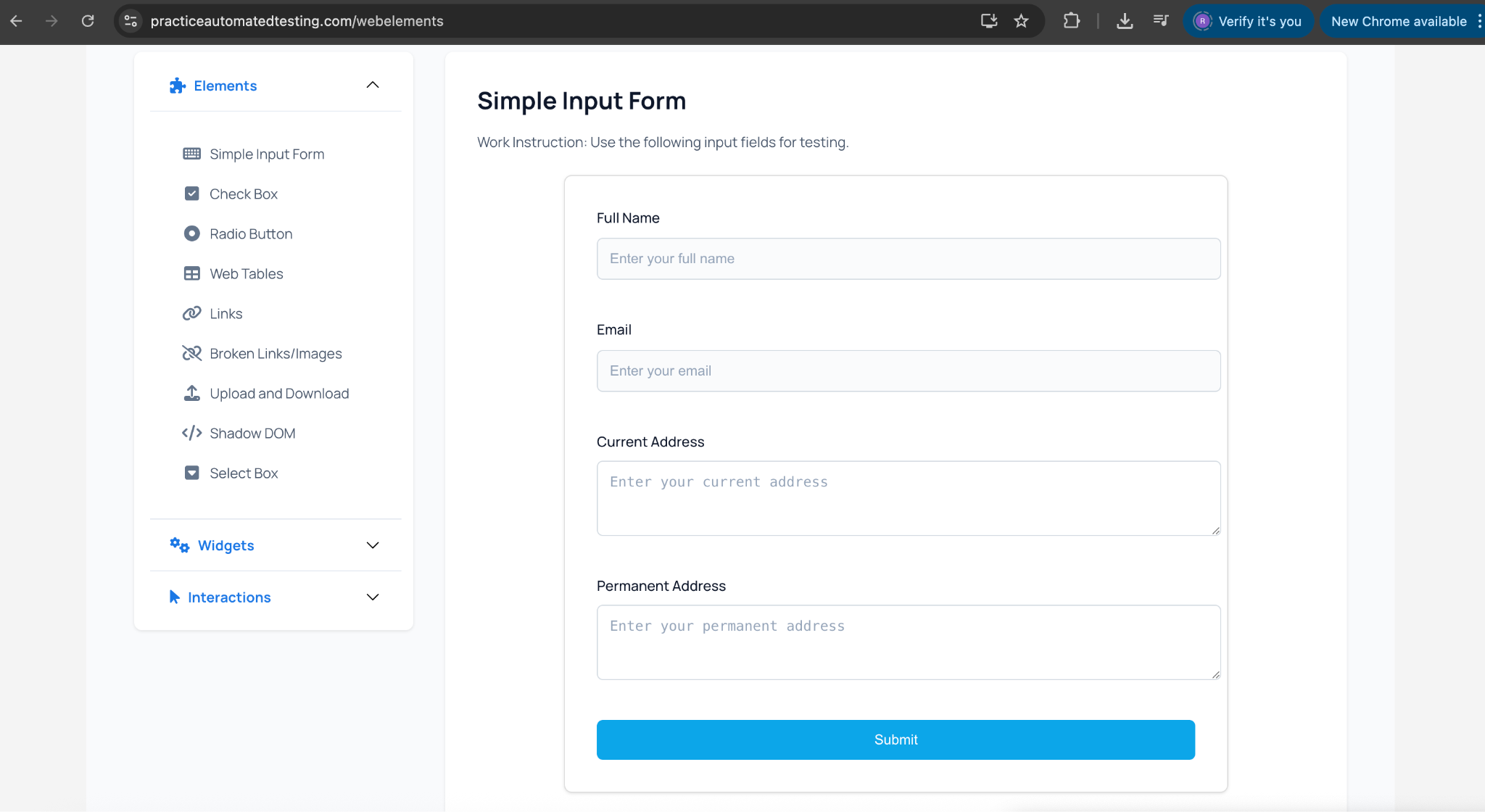 PracticeAutomatedtesting webform voorbeeld