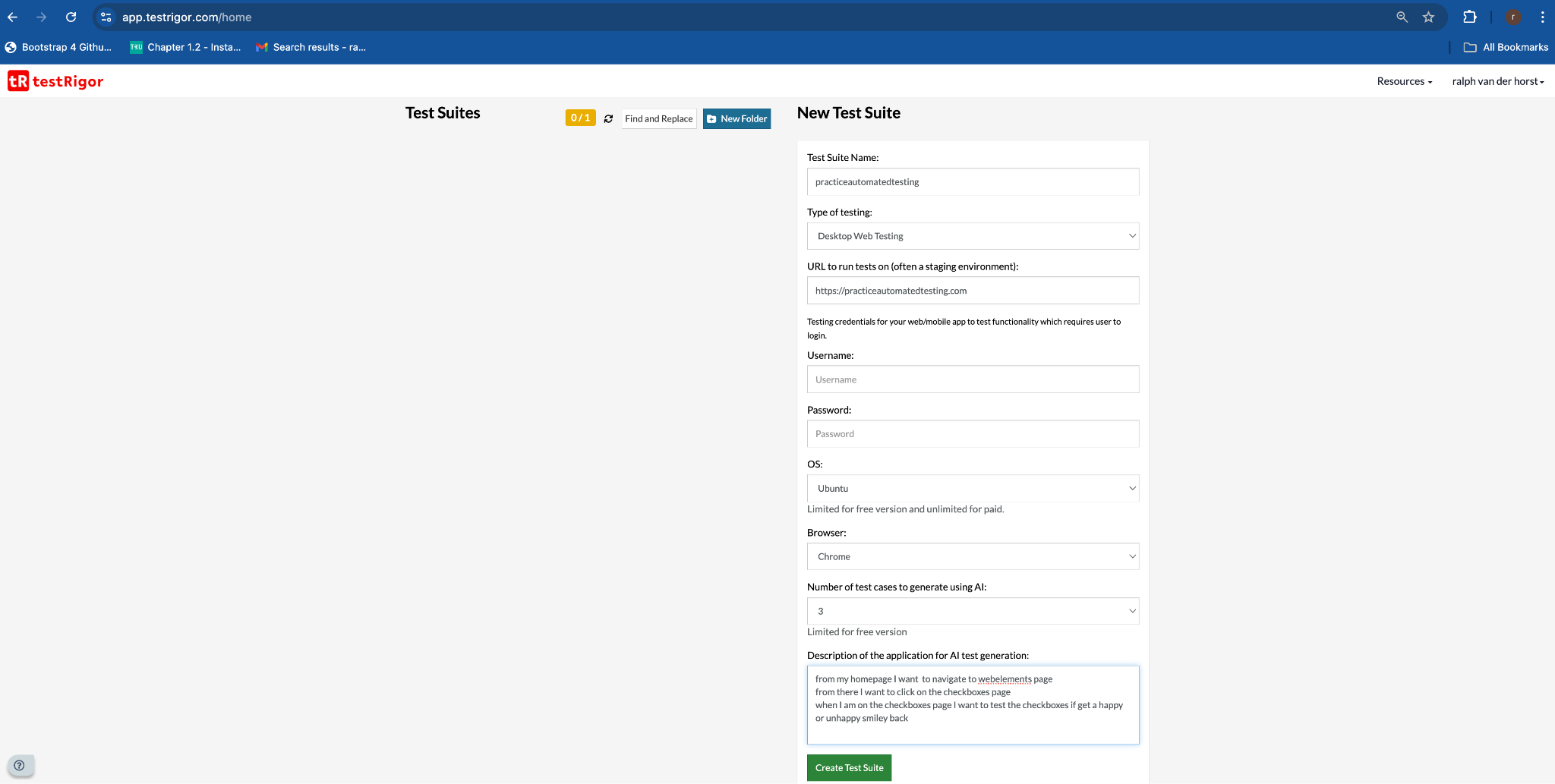 Step 4 - create testrigor testbased on english language